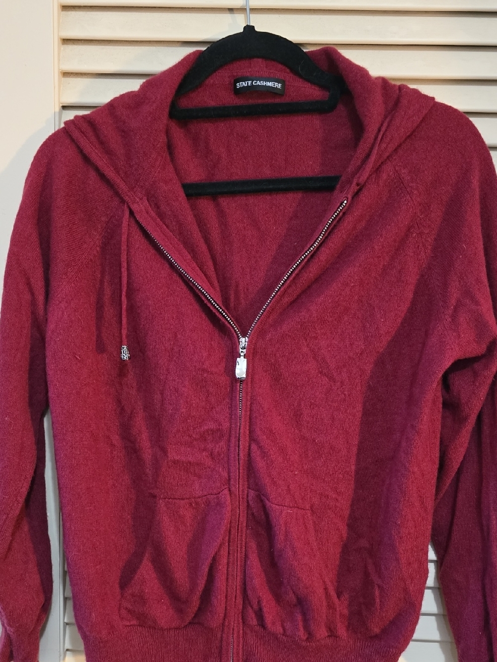 State 100% Cashmere Women's Red Zip Hooded Cardigan